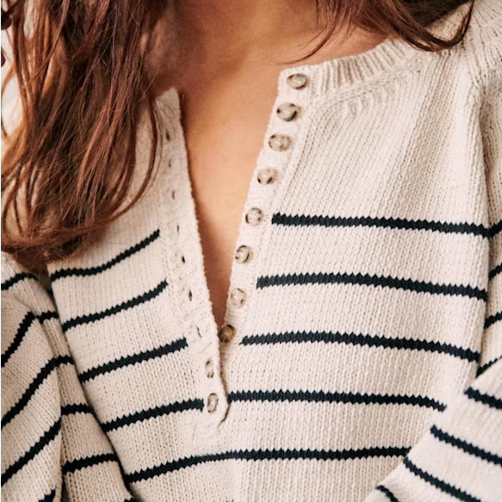 Sezane Cream and Black Organic Cotton 'Leontine' Sweater- Size L